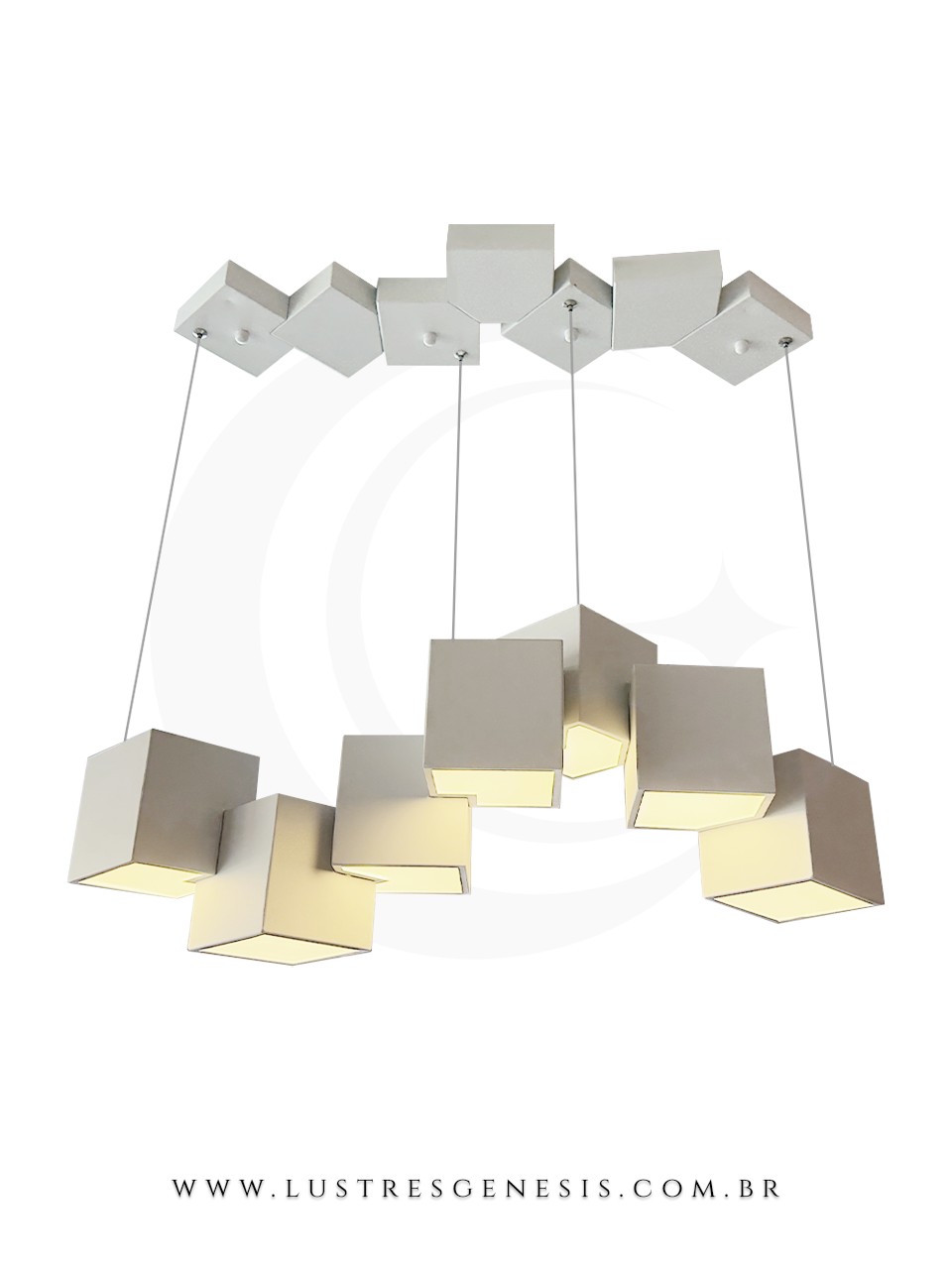 Lustre Pendente Quadrados Brancos Sogno com LED para Sala de Jantar, Quartos, Sala de Estar, Escritórios e Apartamentos